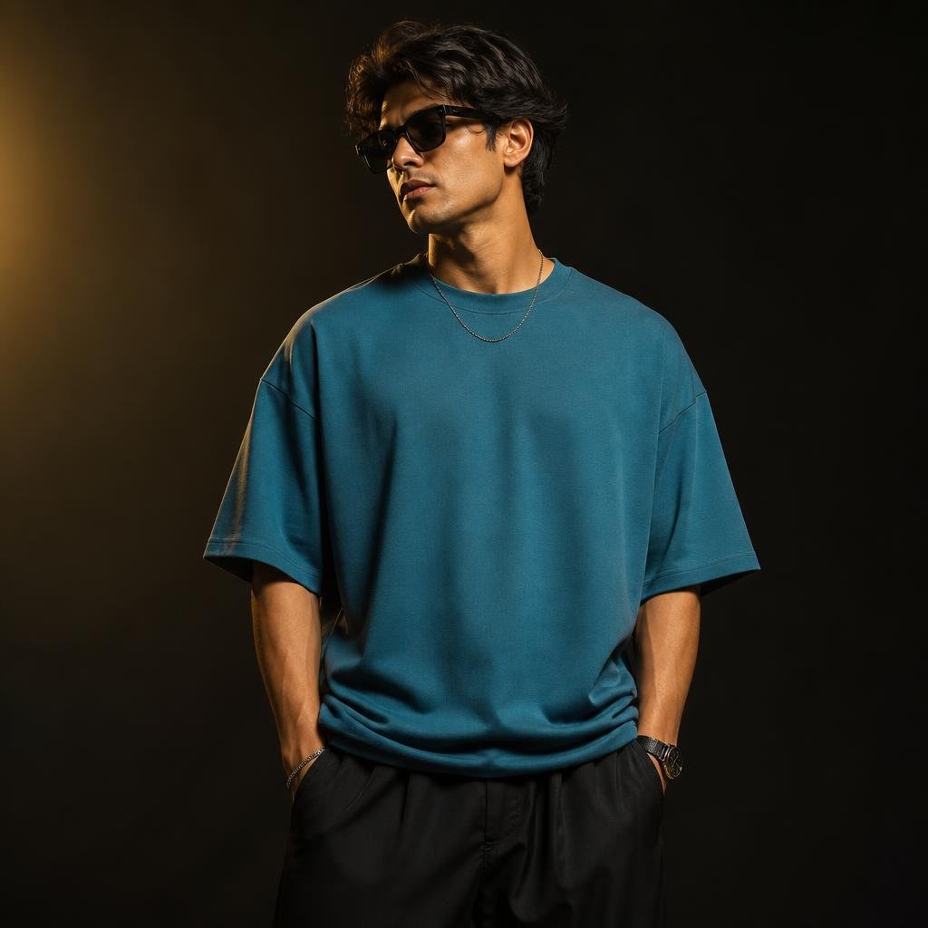 Model wearing an Arrows Attire drop shoulder oversized t-shirt